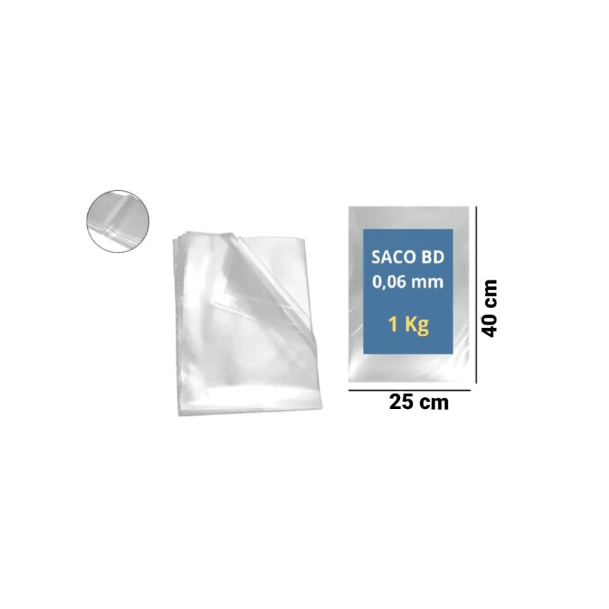 SACO PLASTICO BD 25X40X06 - PCTE 1 KG - 8010001 - Só Embalagens & Descartáveis