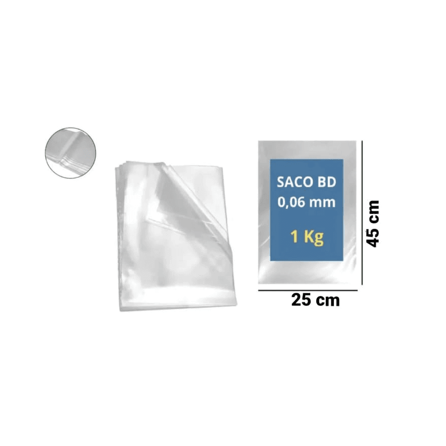 SACO PLASTICO BD 25X45X06 - PCTE 1 KG - 8030001 - Só Embalagens & Descartáveis