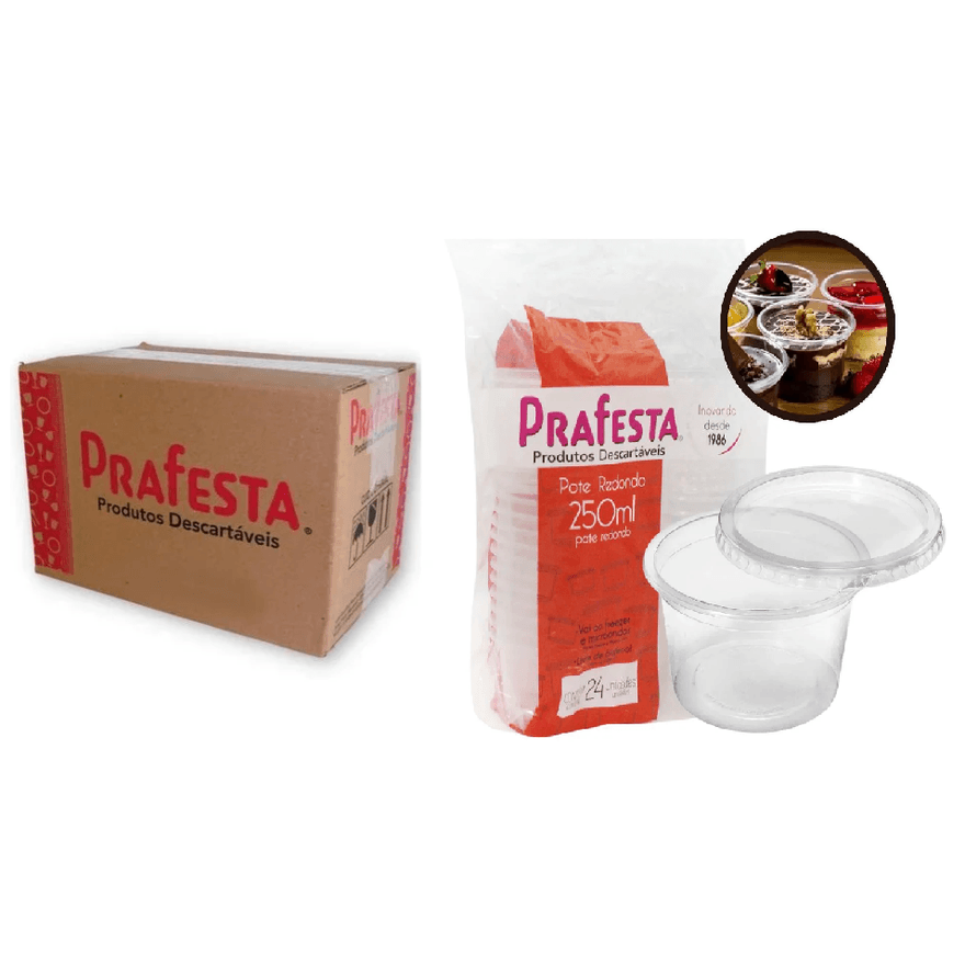 POTE REDONDO 0250G PRAFESTA - Cx 432 UNID - 50570... - Só Embalagens & Descartáveis