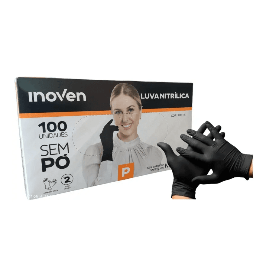 LUVA NITRILICA PRETA SEM PO INOVEN (P) - Cx 100 UN... - Só Embalagens & Descartáveis
