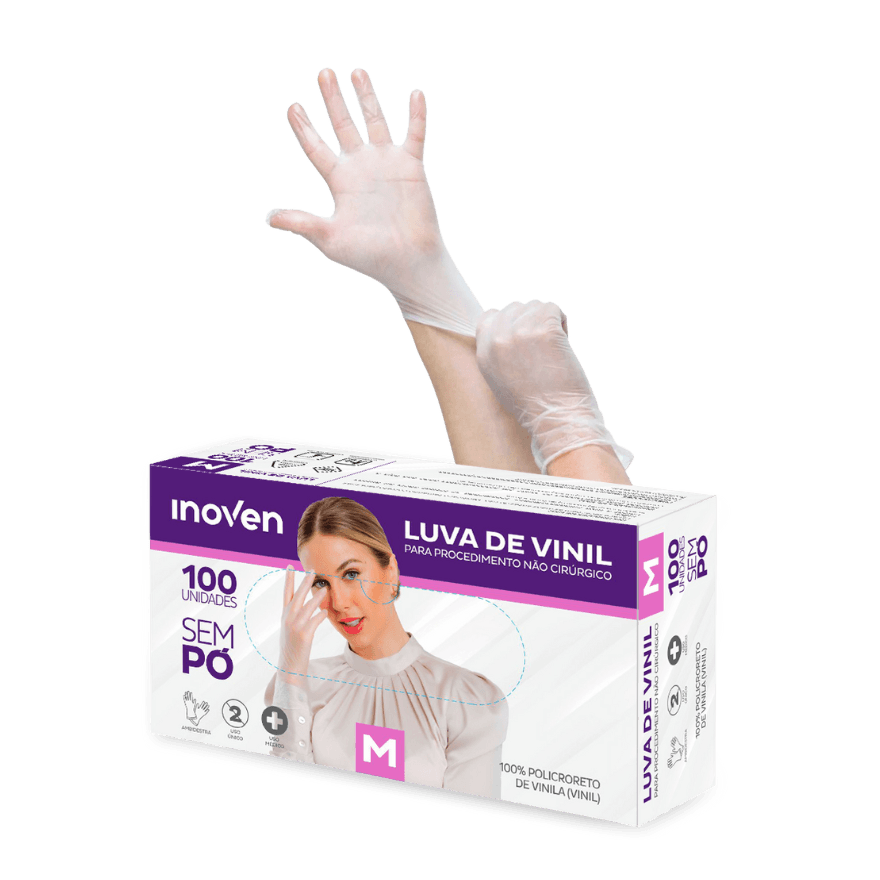 LUVA VINIL S/PO INOVEN (M) - CX 100 UNID - 5464000 - Só Embalagens & Descartáveis