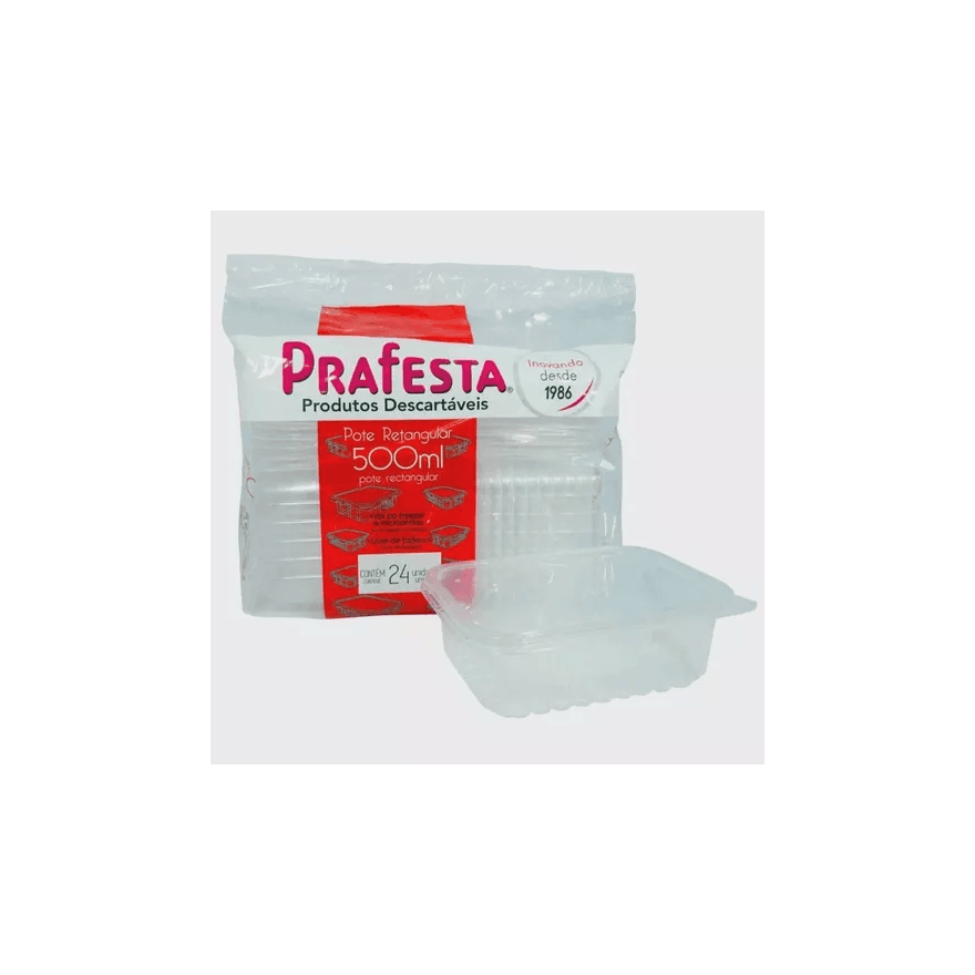 POTE RETANGULAR 0500ML PRAFESTA - PCTE 24 UNID - 3... - Só Embalagens & Descartáveis