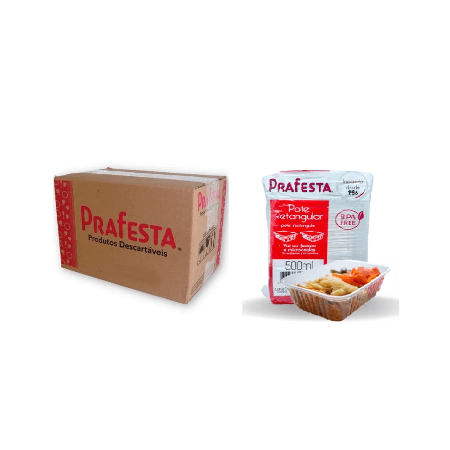POTE RETANGULAR 0500ML PRAFESTA - CX 144 UNID - 4... - Só Embalagens & Descartáveis