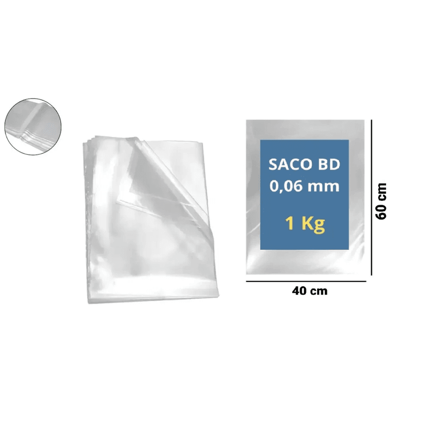 SACO PLAST BAIXA DENS 40X60X06 - PCTE 1 KG - 81100... - Só Embalagens & Descartáveis