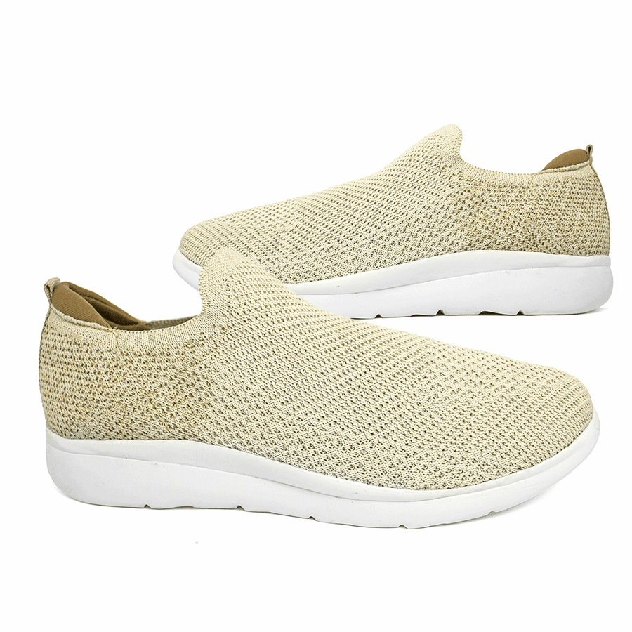 TÊNIS FEMININO SUPER CONFORTÁVEL EM KNIT - MC3436-A - BAUNILHA / OURO BAUNILHA/LUREX OURO