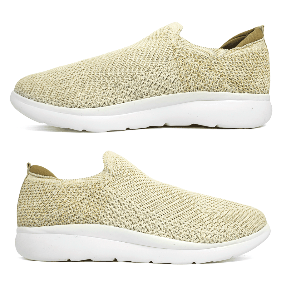 TÊNIS FEMININO SUPER CONFORTÁVEL EM KNIT - MC3436-A - BAUNILHA / OURO BAUNILHA/LUREX OURO