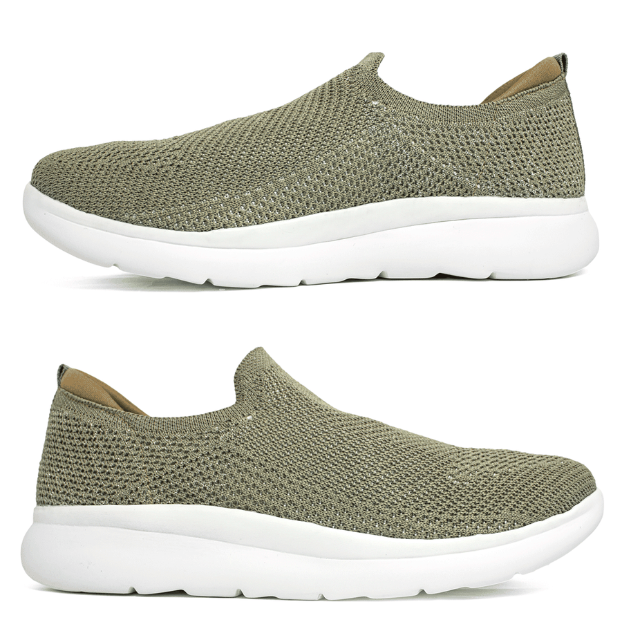 TÊNIS FEMININO SUPER CONFORTÁVEL EM KNIT - MC3436-B - VERDE / OURO PRAIA/LUREX PRATA