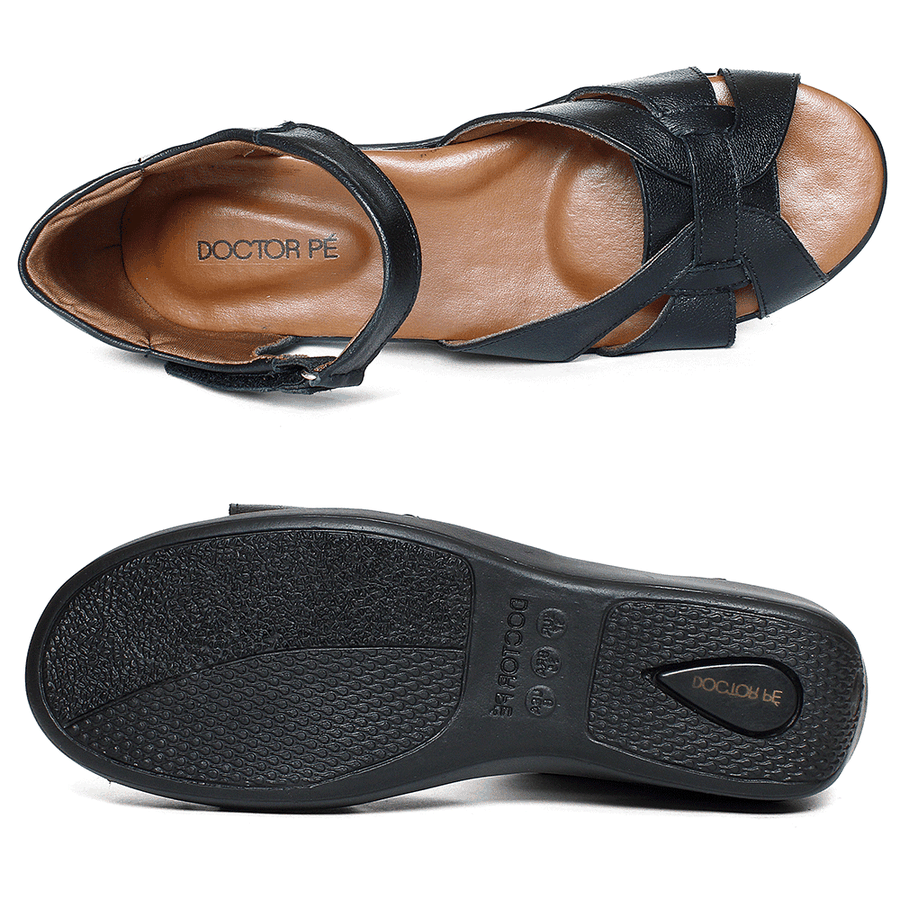 Sandália Comfort Esporão em Couro Legítimo - 190003 - Preto PRETO