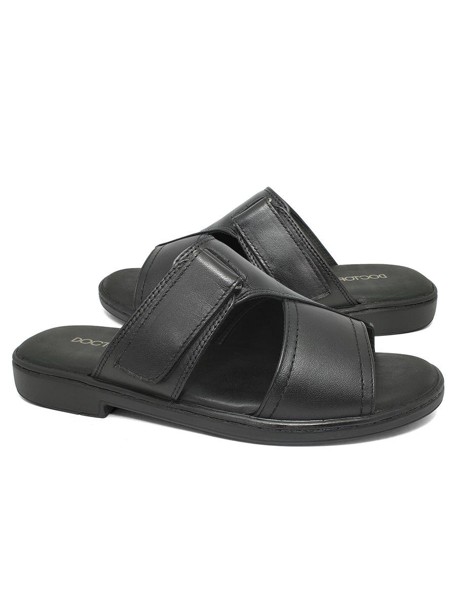 Chinelo Masculino Confortável Indicado para Joanete em Couro Legítimo - 533 - Preto PRETO/PRETO