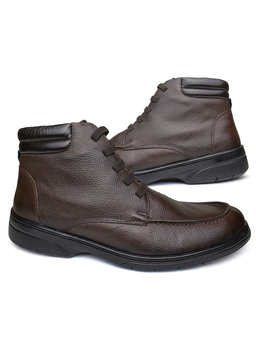 Bota Masculina Confortável em Couro Legítimo - LC18052 - Marrom MARROM