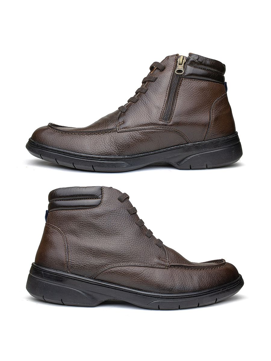 Bota Masculina Confortável em Couro Legítimo - LC18052 - Marrom MARROM