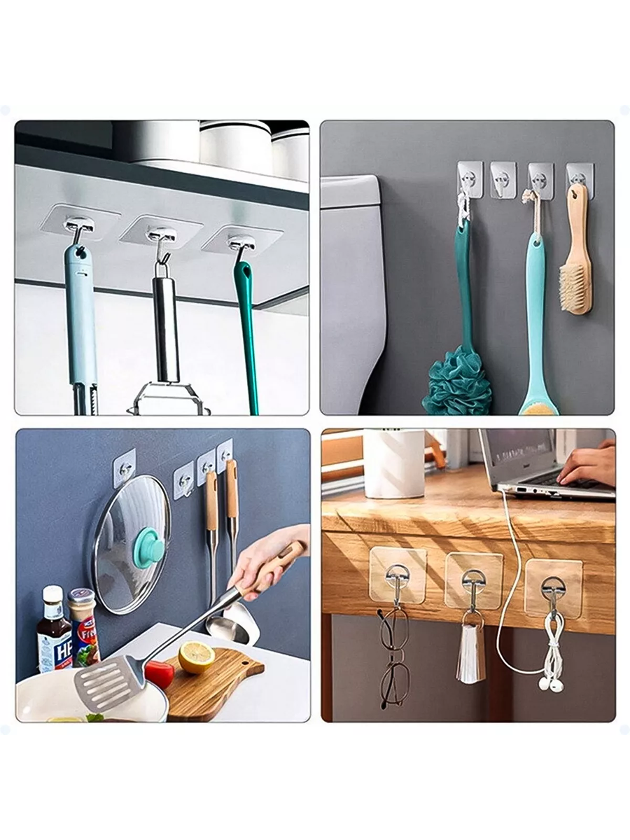 Kit Com 10 Ganchos Adesivos Resistentes Fixação Sem Furos Para Parede .