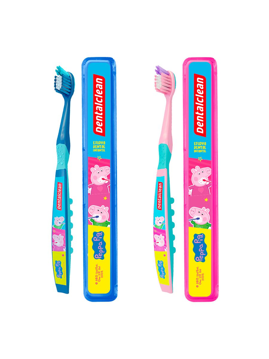 Escova De Dente Infantil Dentalclean Peppa Pig Macia Com Estojo 1 Unidade Azul