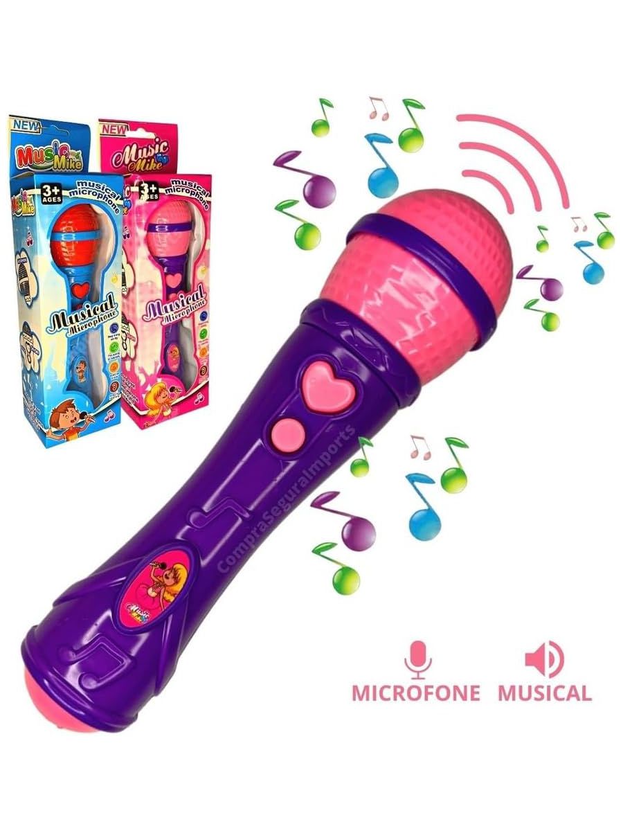Brinquedo Microfone Infantil Karaokê Som Voz Roxo E Rosa N/a