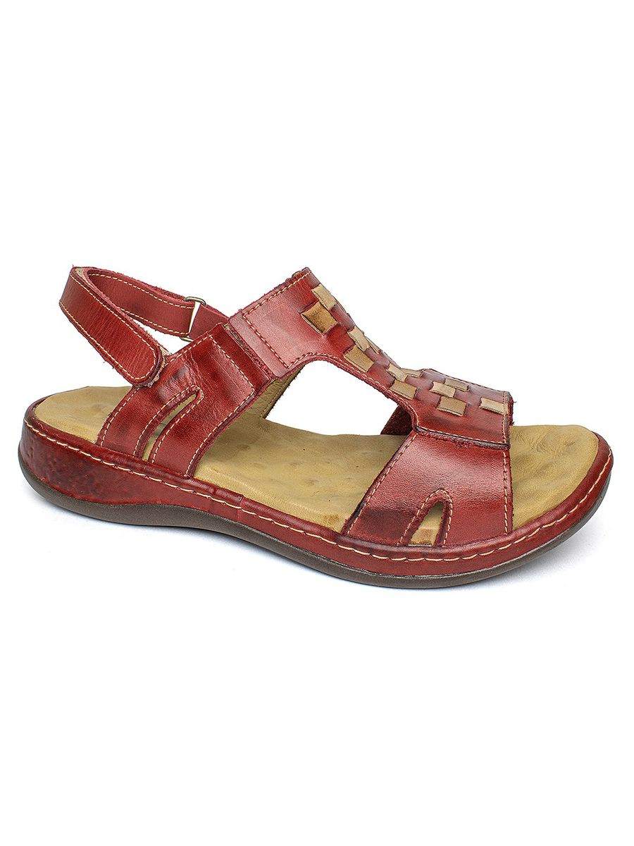 Sandália Feminina Anatômica em Couro Legítimo - SF0030 - Vermelho / Caramelo / Taupe VERMELHO/CARAMELO/TAUPE