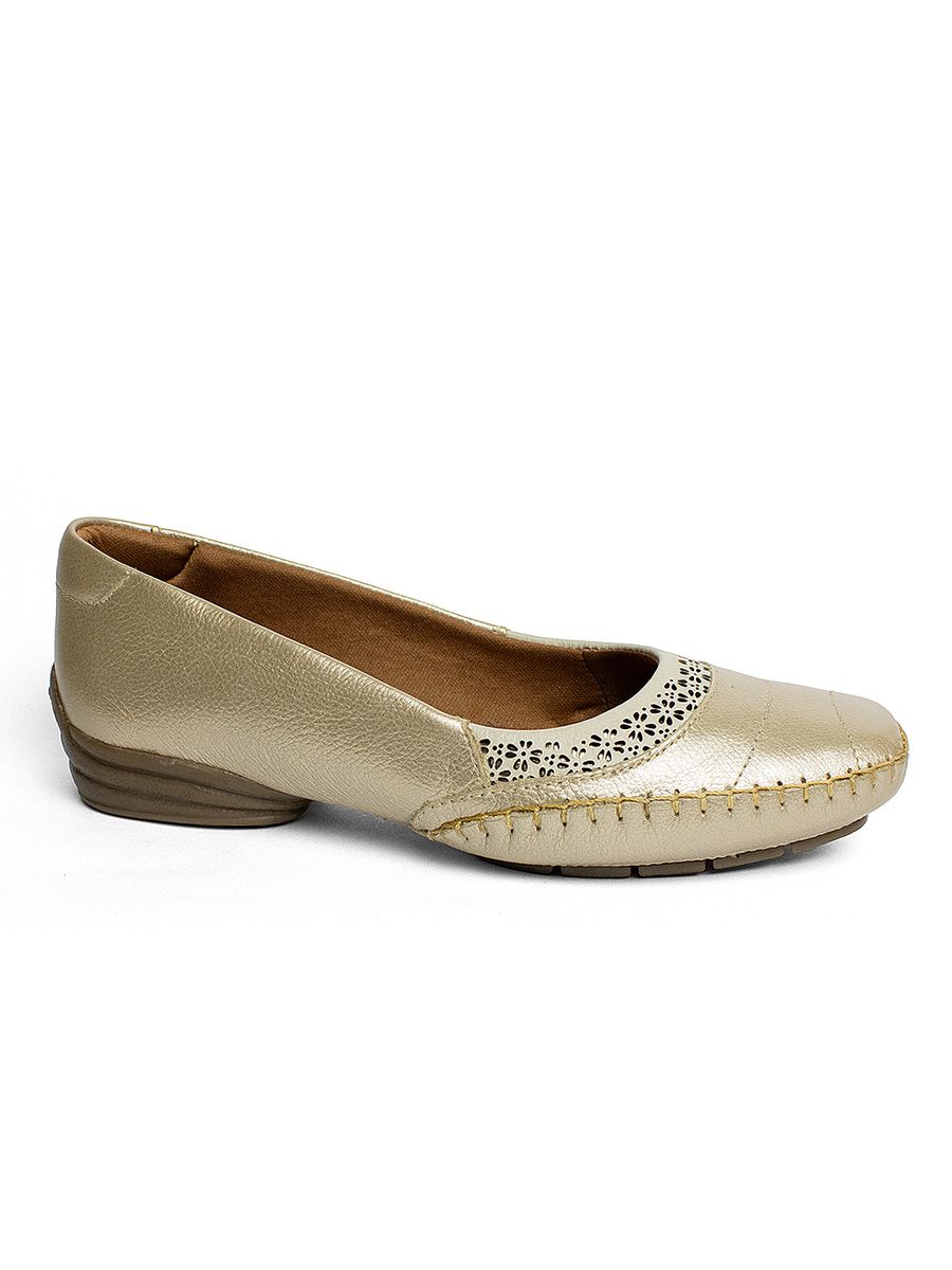 SAPATILHA CONFORTÁVEL EM COURO LEGÍTIMO DOCTOR PÉ 22090 OURO VELHO/OFF WHITE/DOURADO