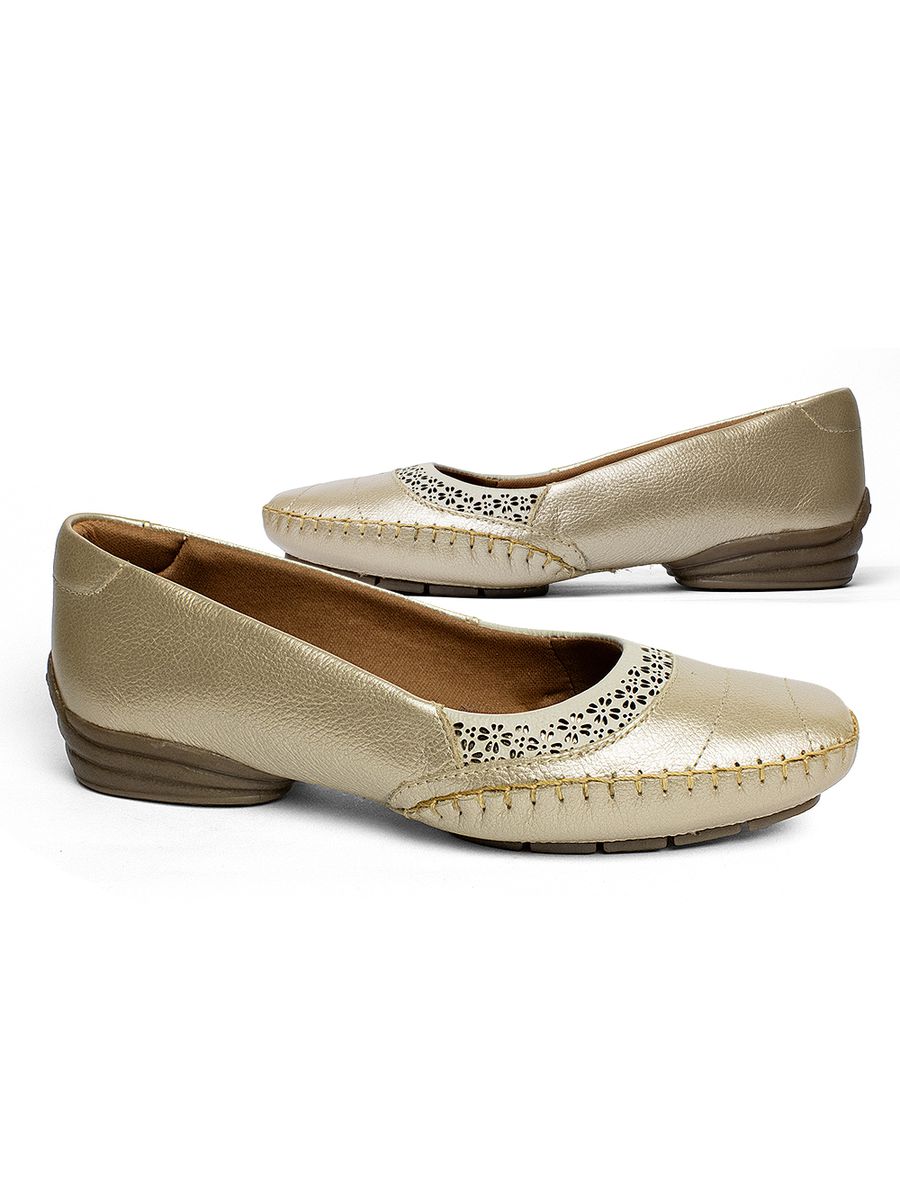 SAPATILHA CONFORTÁVEL EM COURO LEGÍTIMO DOCTOR PÉ 22090 OURO VELHO/OFF WHITE/DOURADO