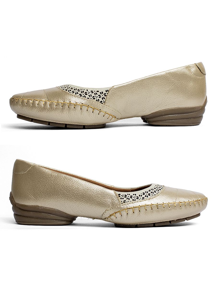 SAPATILHA CONFORTÁVEL EM COURO LEGÍTIMO DOCTOR PÉ 22090 OURO VELHO/OFF WHITE/DOURADO