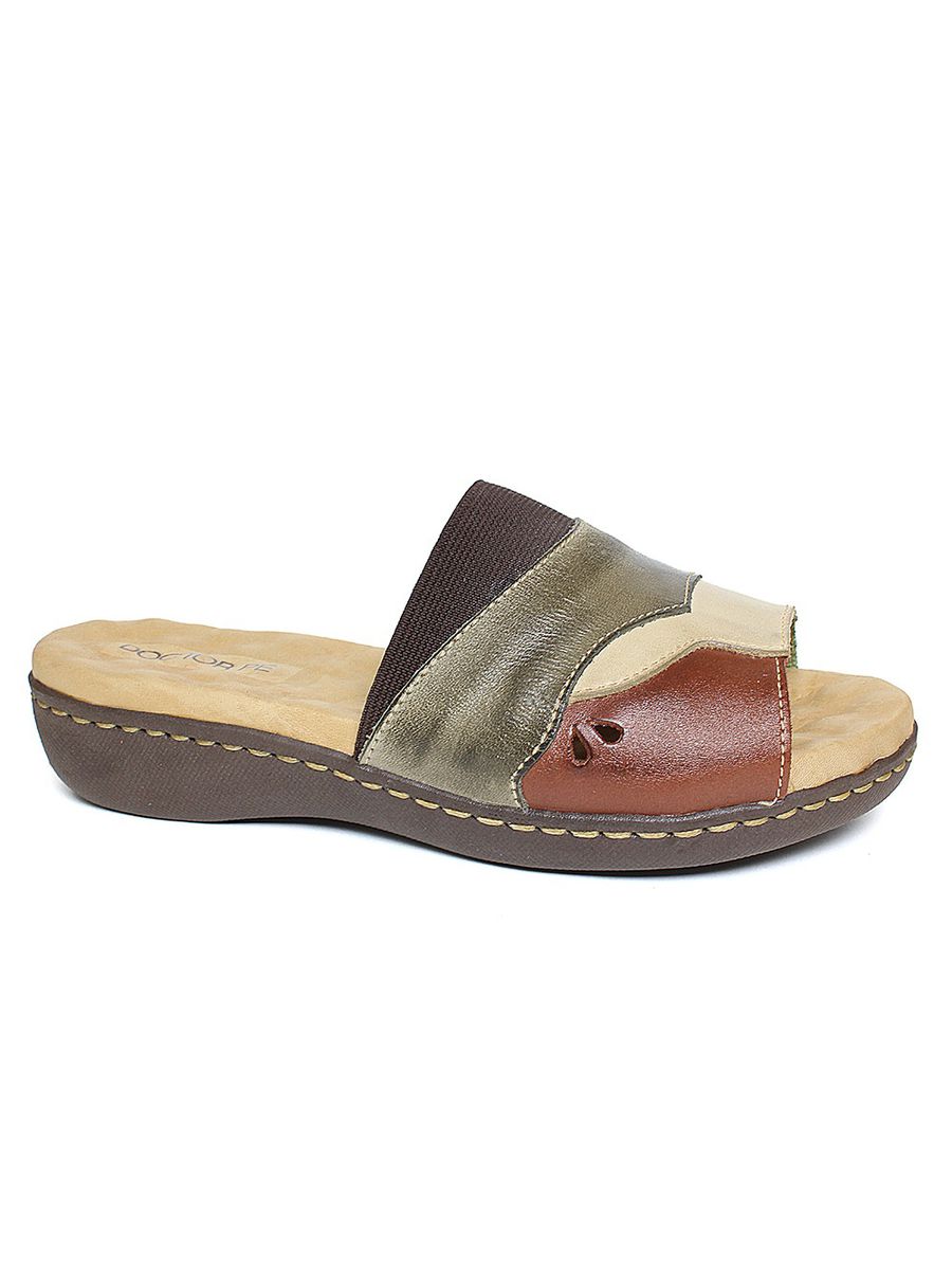 Tamanco Feminino Anatômico em Couro Legítimo - 221 - Cinza / Off White / Castor / Pistache CINZA/OFFW/CASTOR/PISTAC