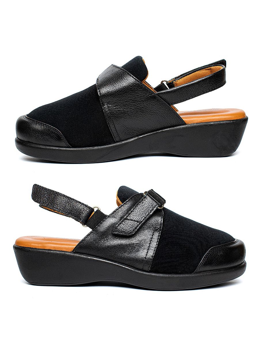 Tamanco Fechado na Frente com Neoprene em Couro Legítimo - 195004 - Preto PRETO/PRETO