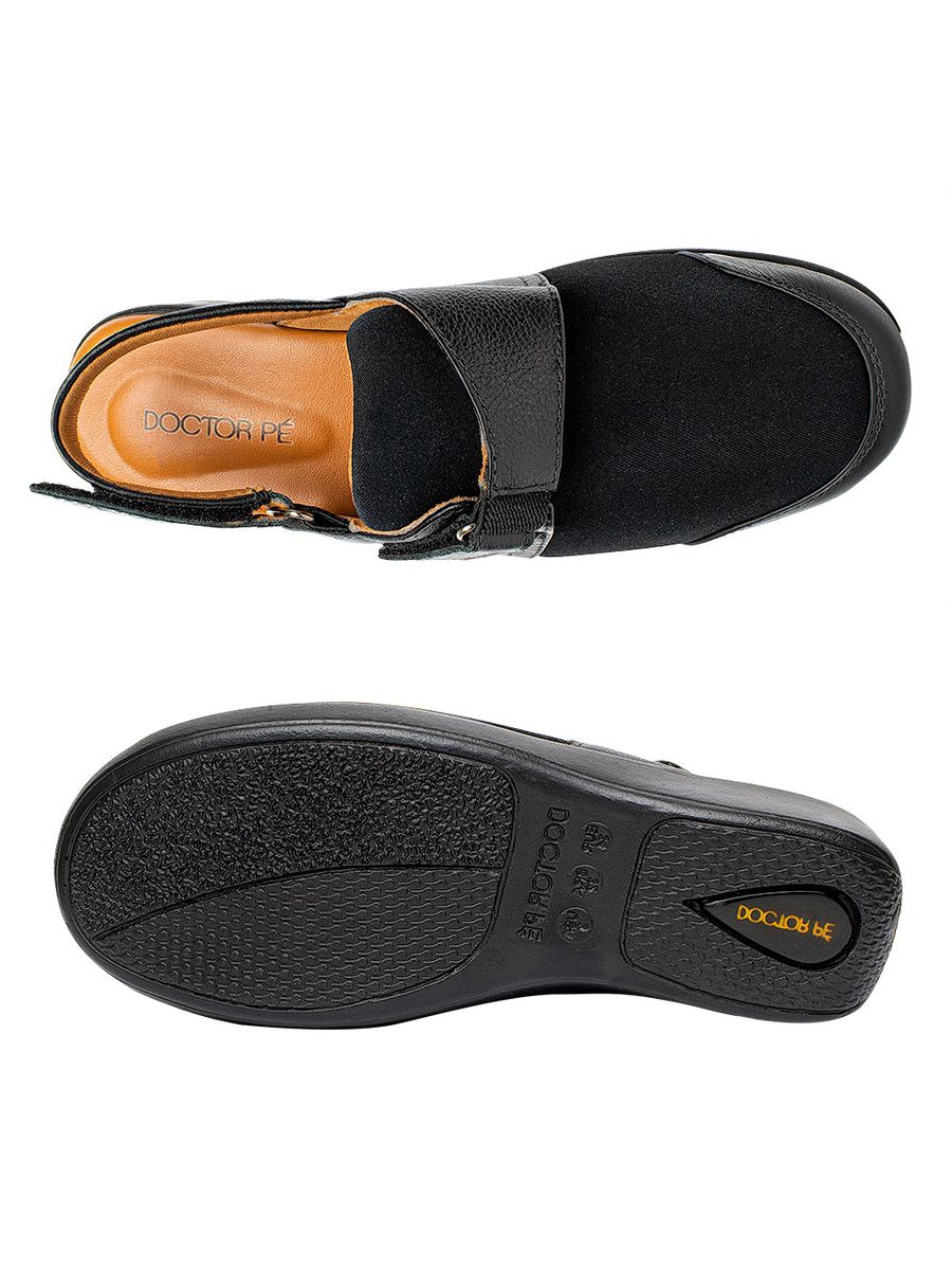 Tamanco Fechado na Frente com Neoprene em Couro Legítimo - 195004 - Preto PRETO/PRETO