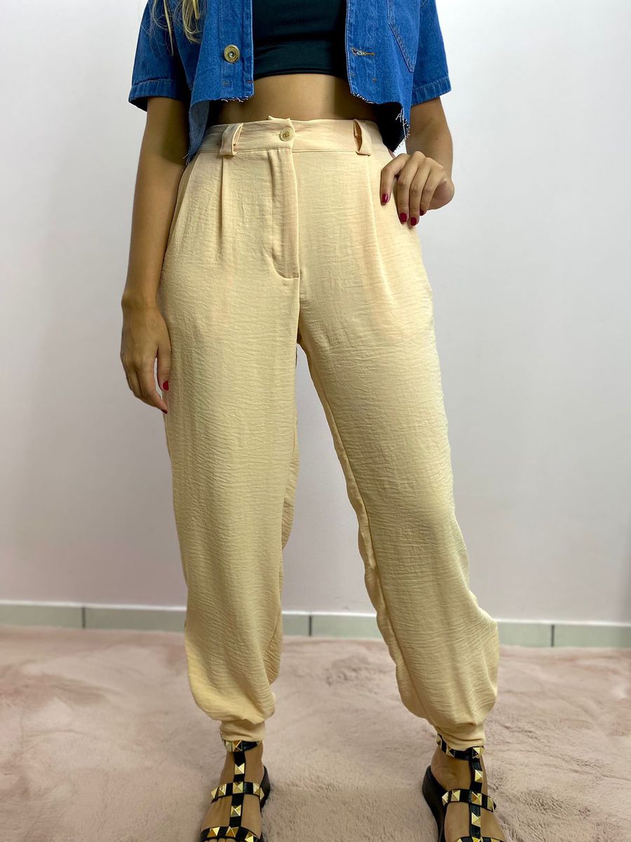 CALÇA JOGGER CREPE CINTO NUDE