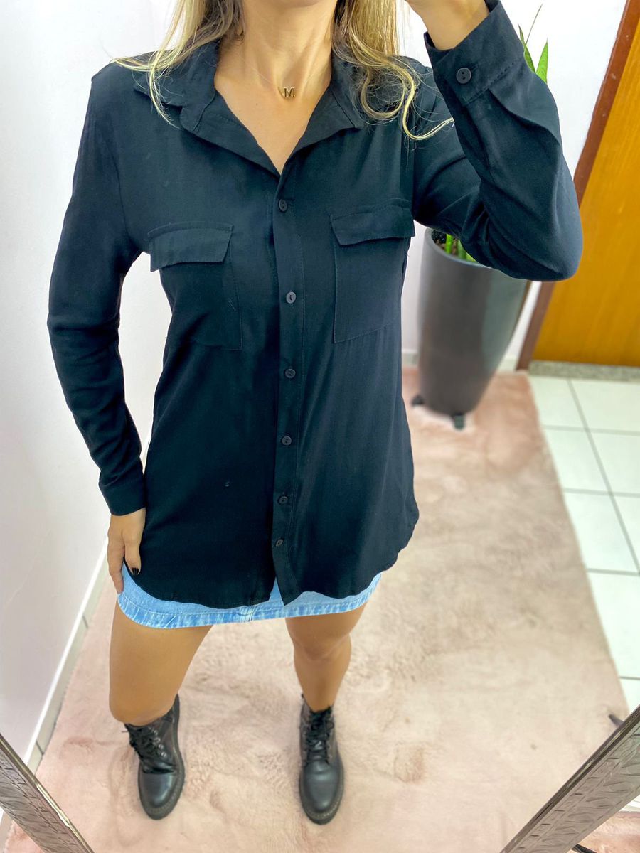 CAMISA CHEMISE VISCOLINHO PRETO