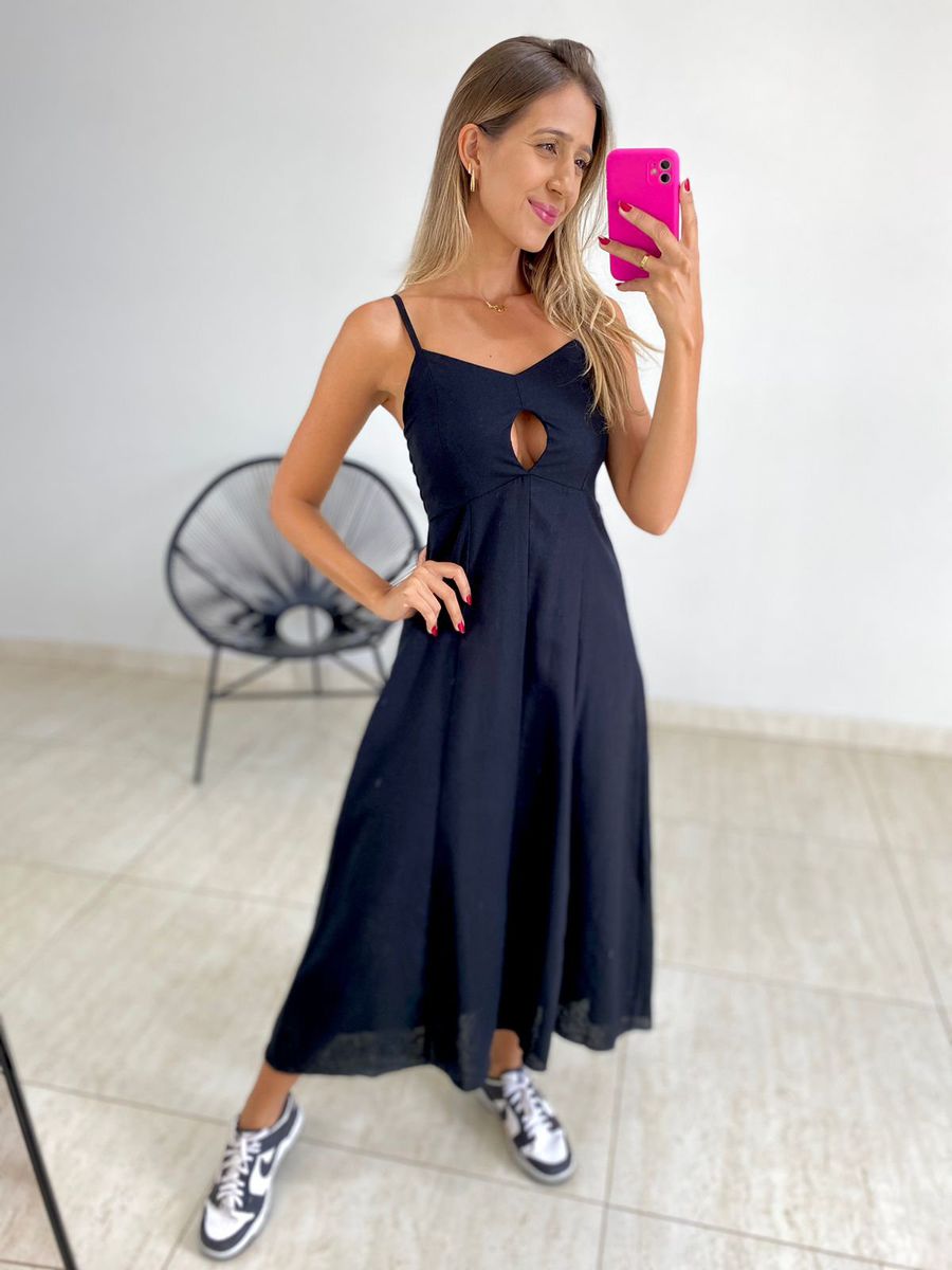 VESTIDO MIDI LOUISE PRETO