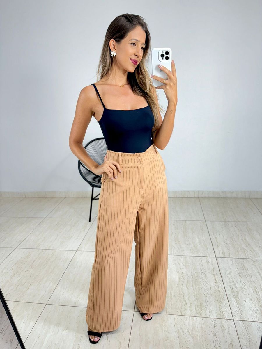 CALÇA PANTALONA RISCA DE GIZ NUDE