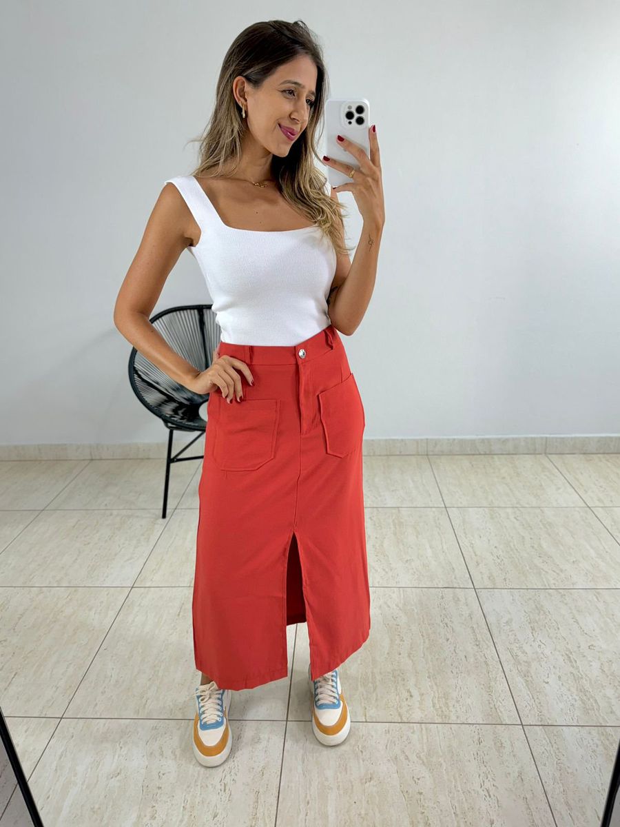 SAIA MIDI BOLSOS E FENDA TERRA COTA
