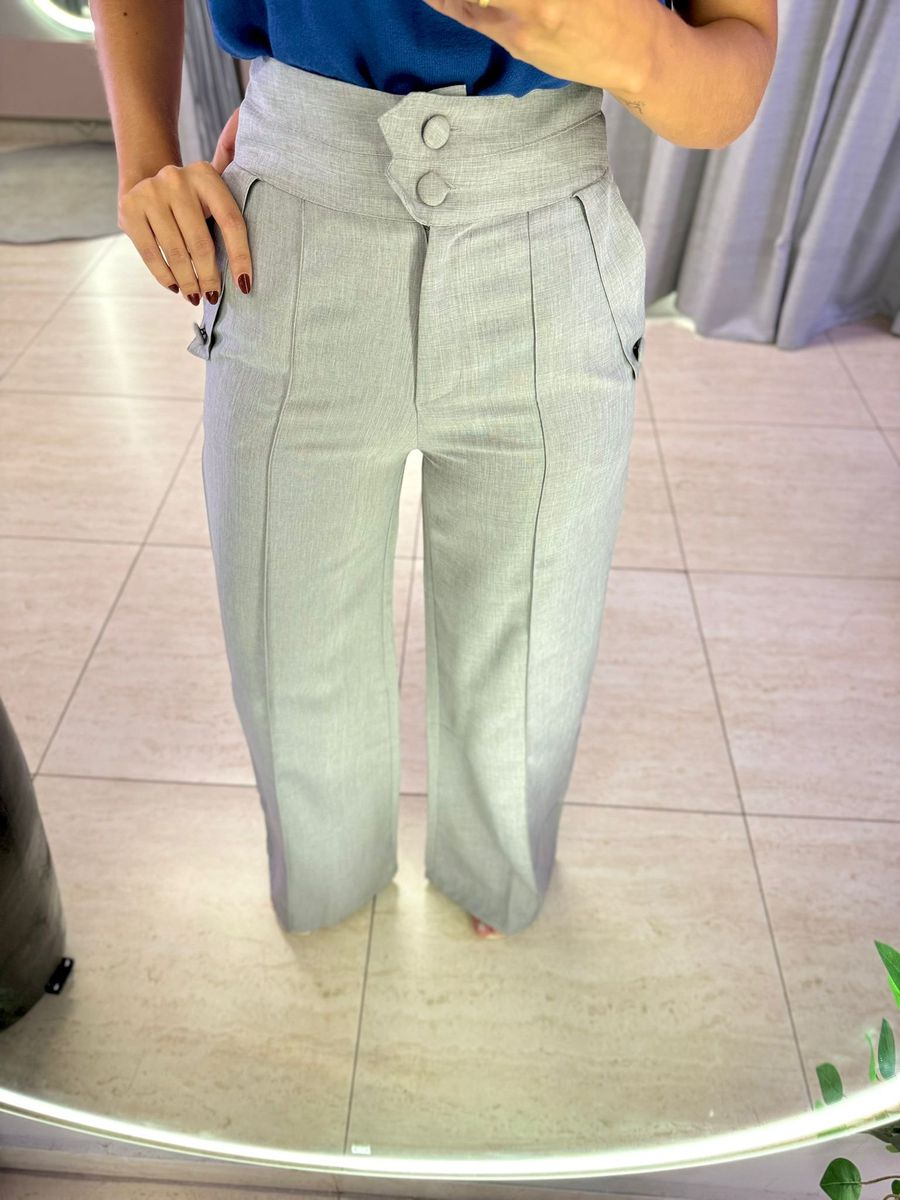 CALÇA BOTÕES LINHO CINZA