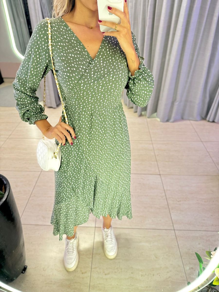 VESTIDO MIDI ENVELOPE MANGA LONGA POA VERDE