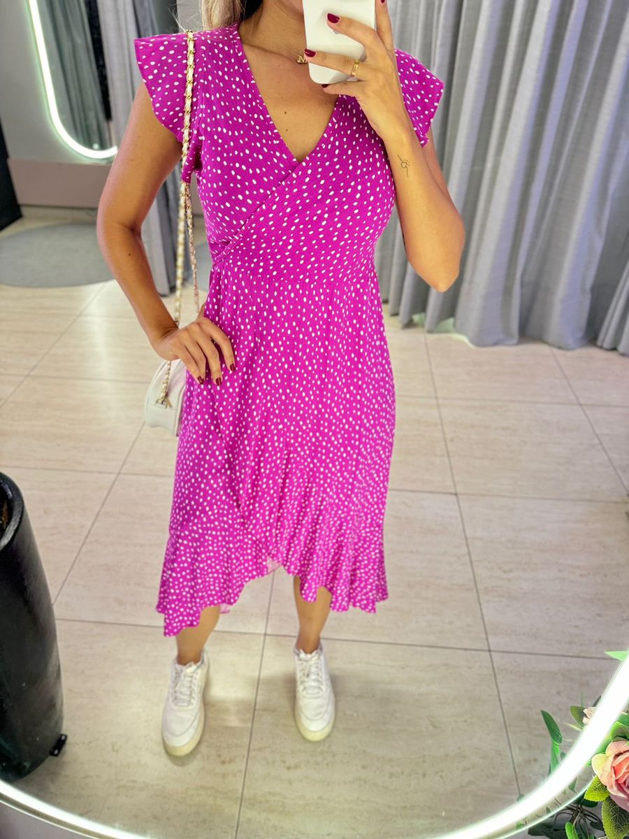 VESTIDO MIDI ENVELOPE MANGA CURTA POA FUCSIA