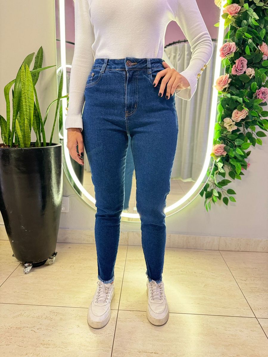 CALÇA JEANS SKINNY DESFIADO JEANS ESCURO