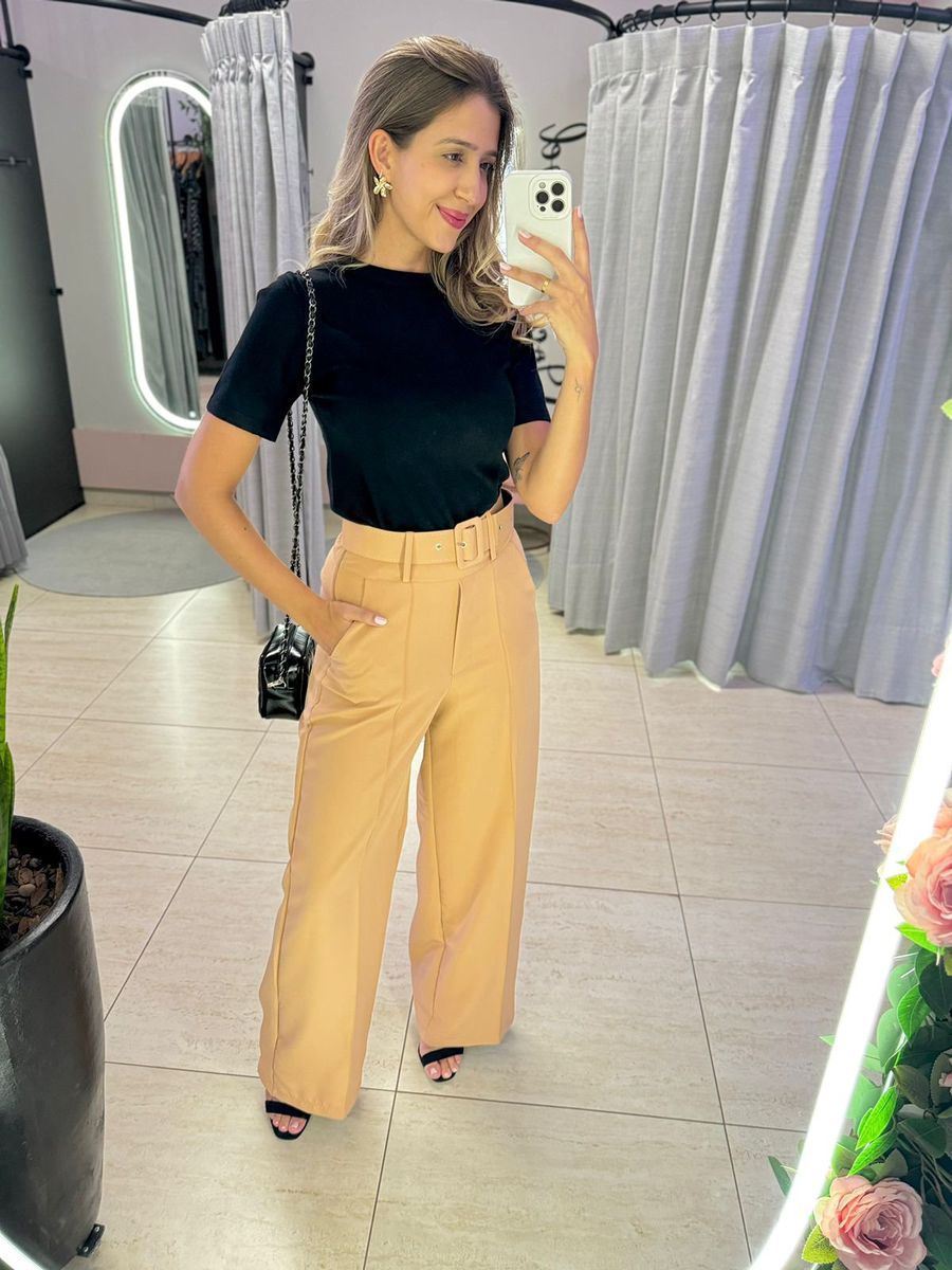 CALÇA PANTALONA CINTO NUDE