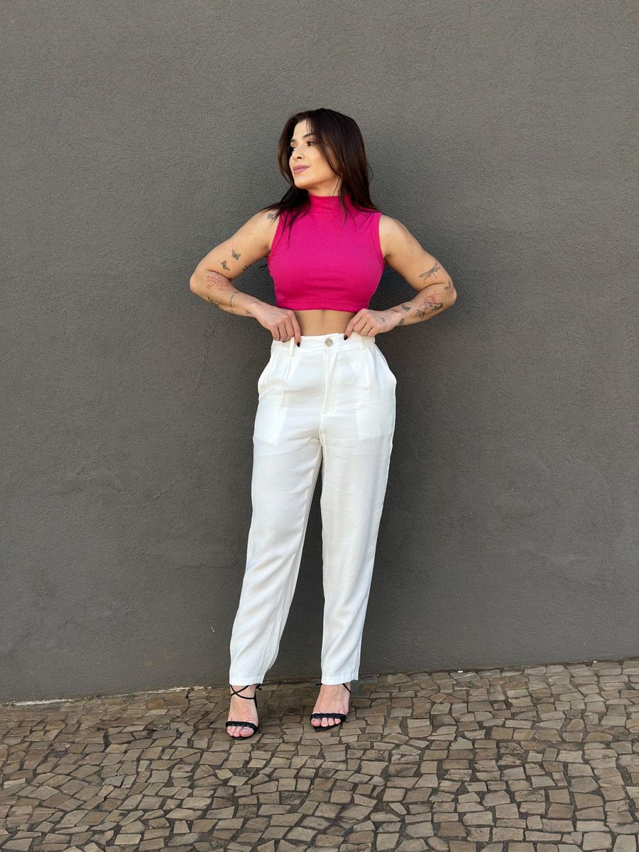 Calça Alfaiataria Flora em Liocel OFF WHITE