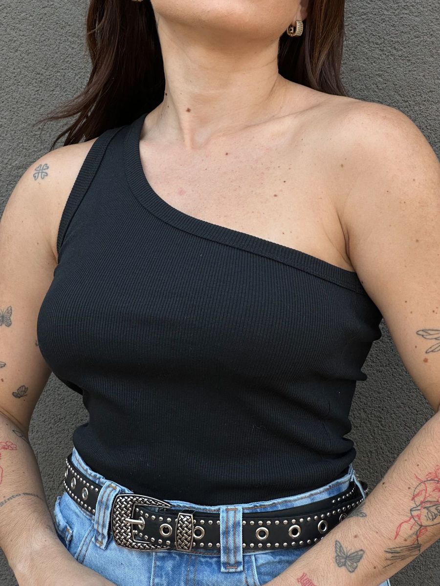 Blusa Nula Manga em Malha Ribana PRETO