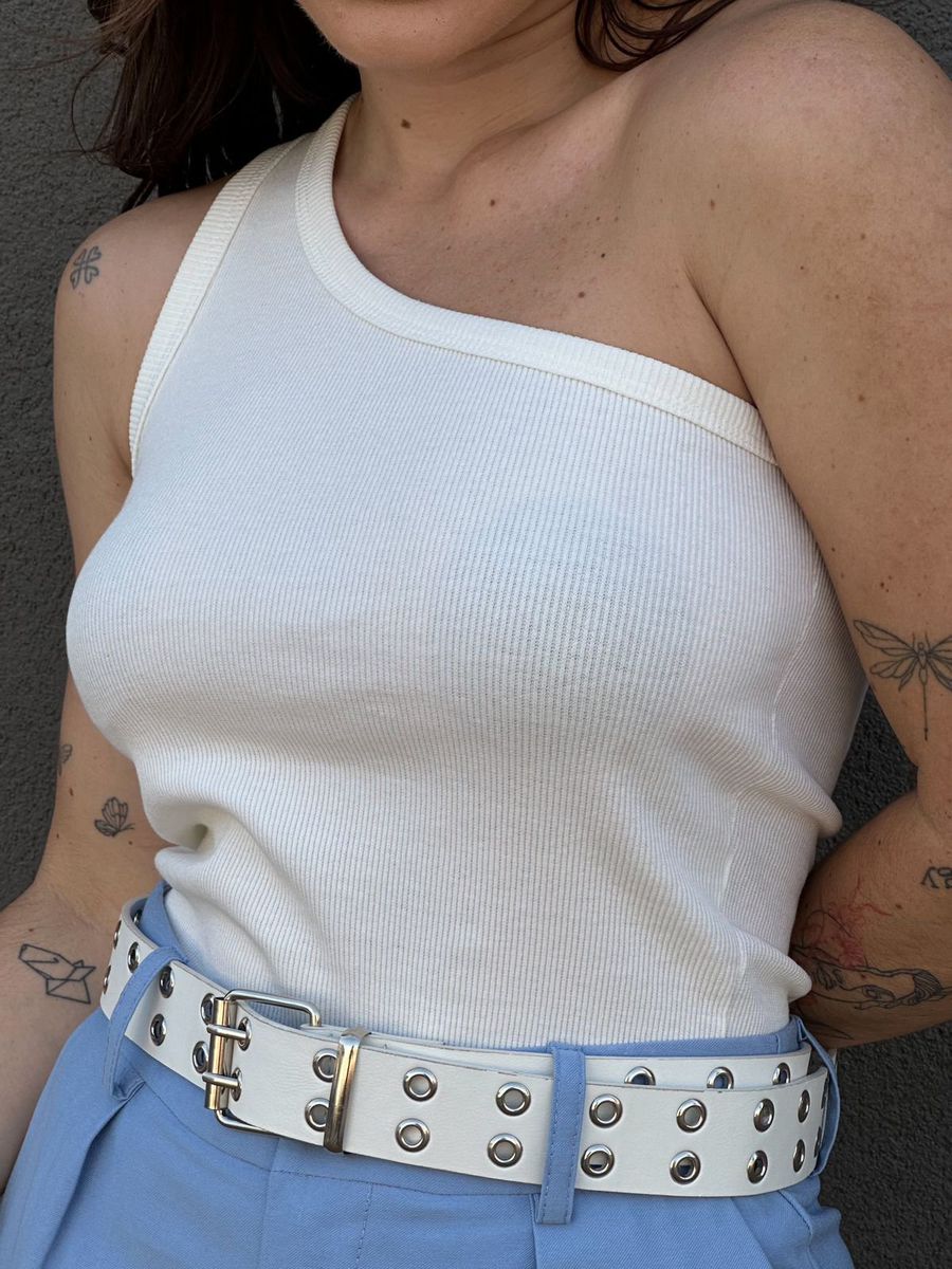 Blusa Nula Manga em Malha Ribana OFF WHITE