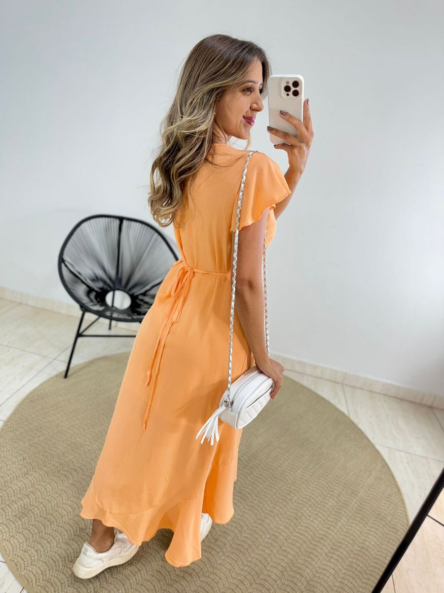 VESTIDO MIDI ENVELOPE MANGA CURTA LARANJA