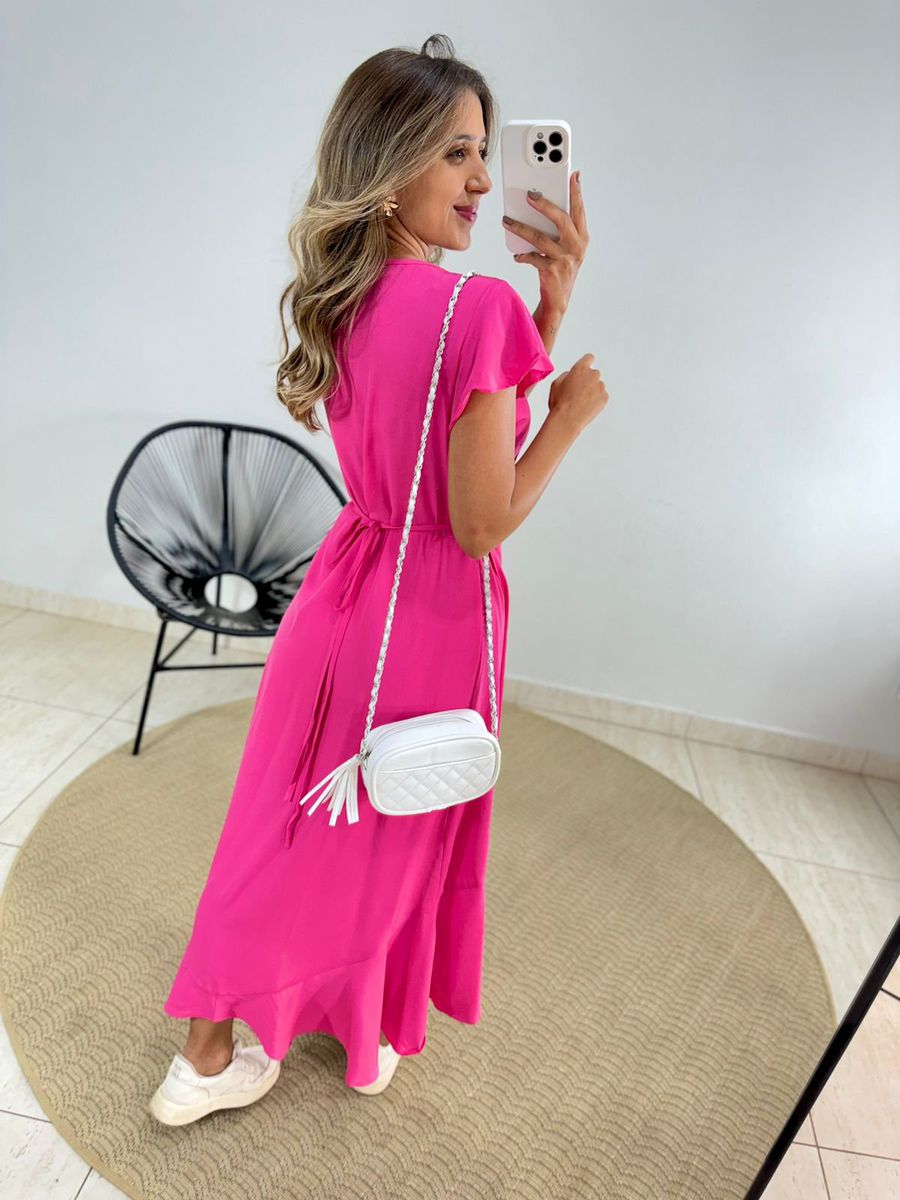 VESTIDO MIDI ENVELOPE MANGA CURTA ROSA