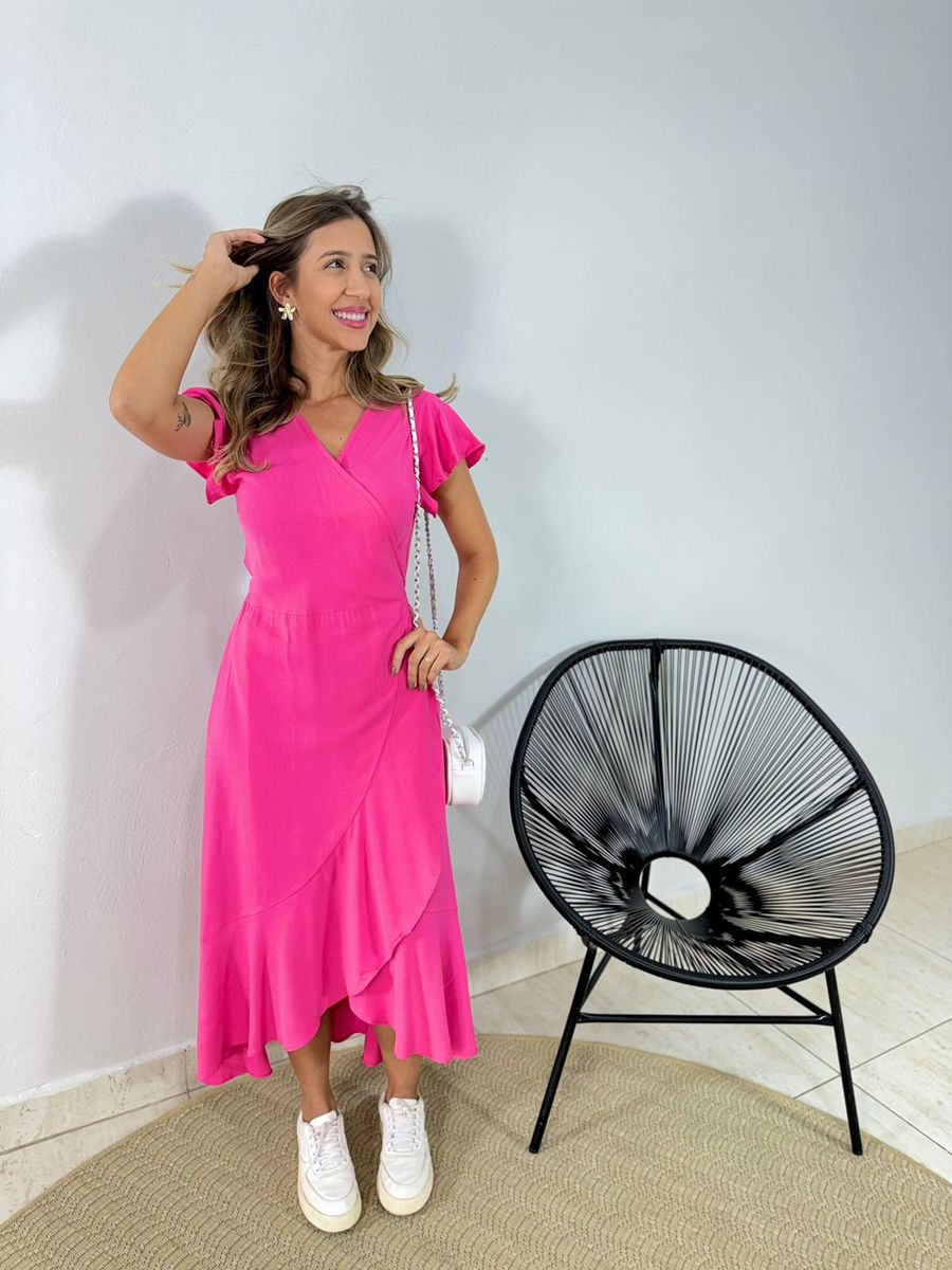VESTIDO MIDI ENVELOPE MANGA CURTA ROSA