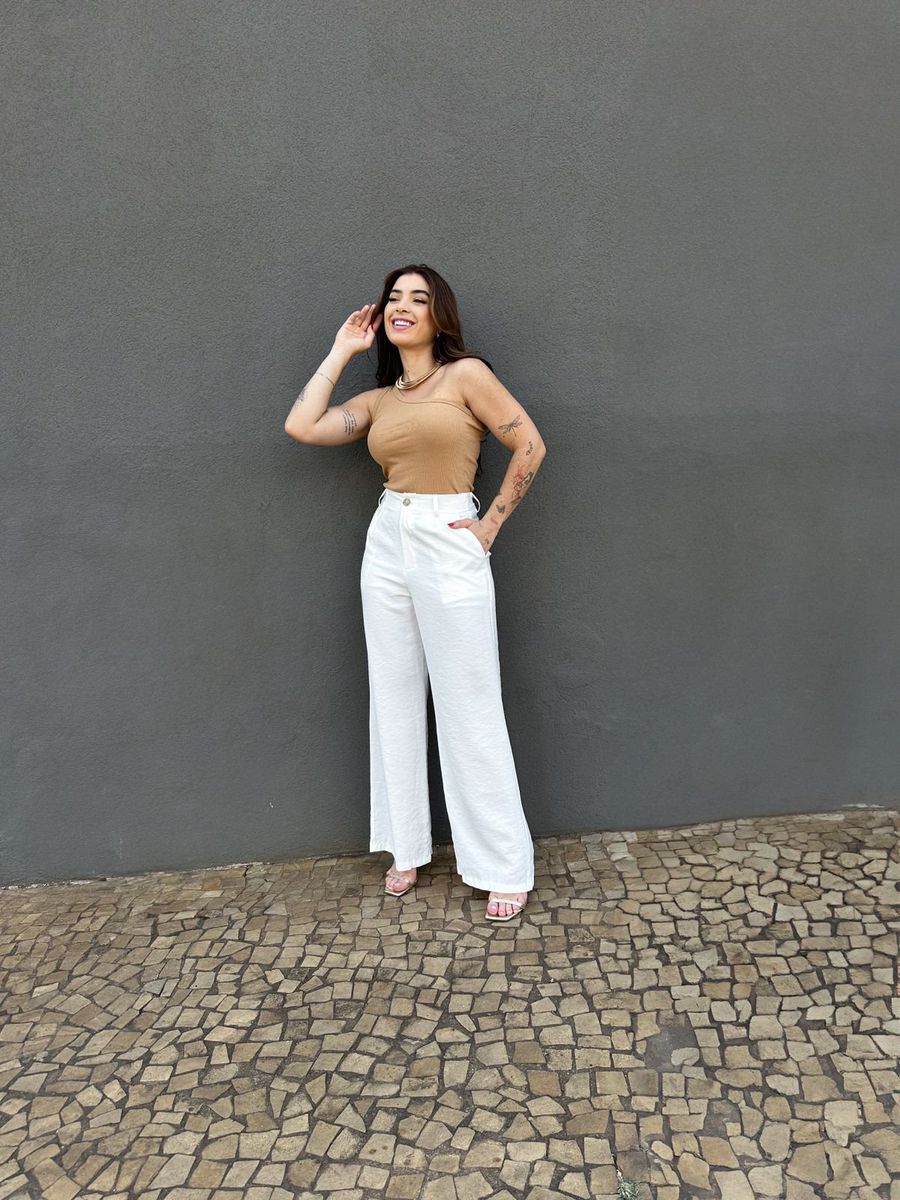 Blusa Nula Manga em Malha Ribana BEGE ESCURO