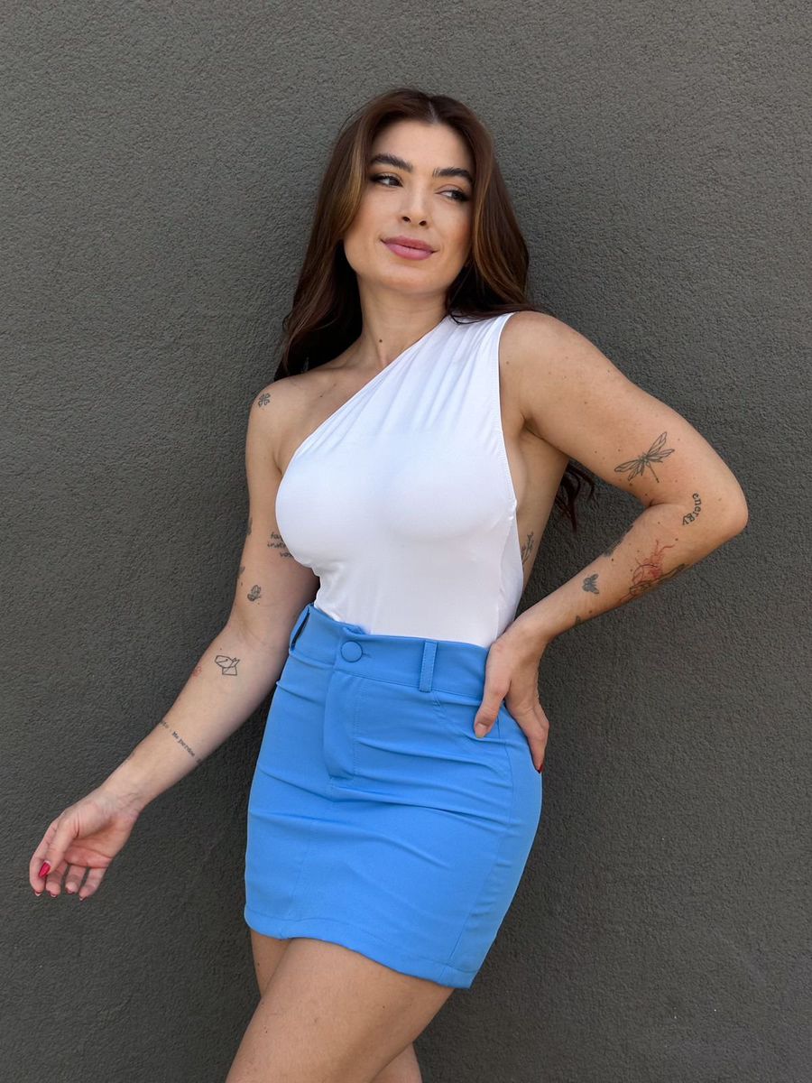 Shorts Saia em Alfaiataria Quezia AZUL CELESTE