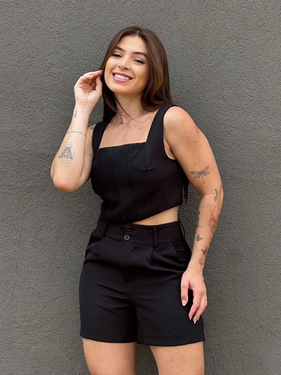 Conjunto Alfaiataria Juliana Shorts e Cropped PRETO
