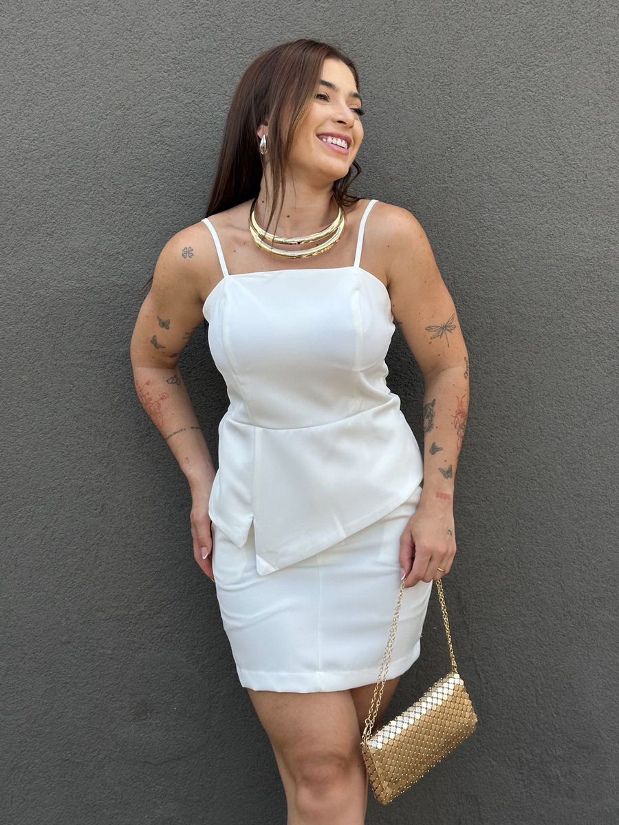 Conjunto Drica Blusa e Shorts Saia em Alfaiataria OFF WHITE