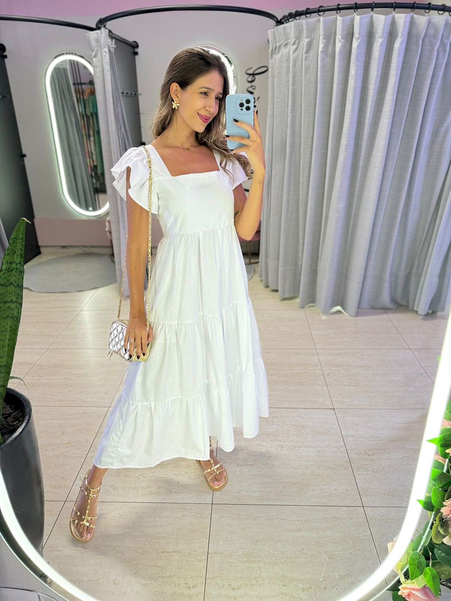 VESTIDO TRICOLINE BABADOS BRANCO