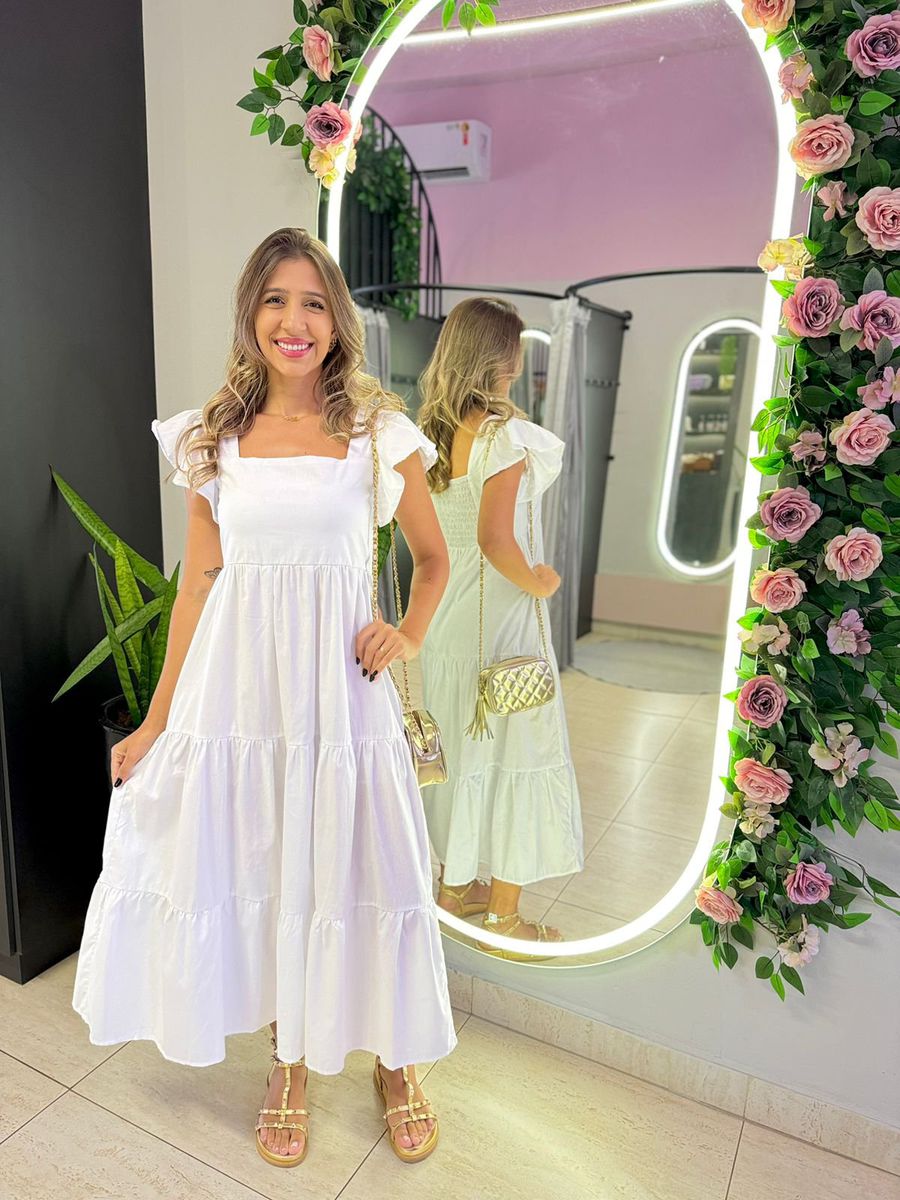 VESTIDO TRICOLINE BABADOS BRANCO