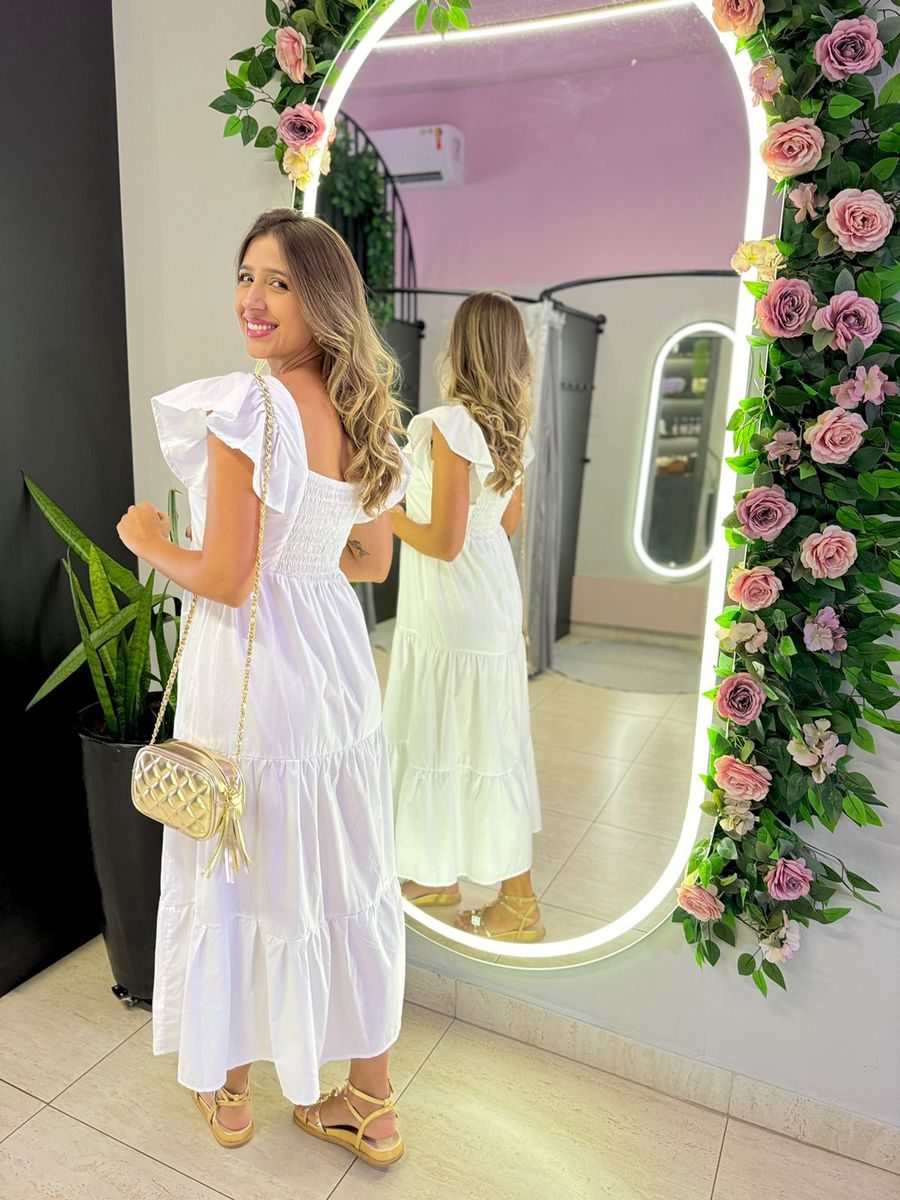 VESTIDO TRICOLINE BABADOS BRANCO