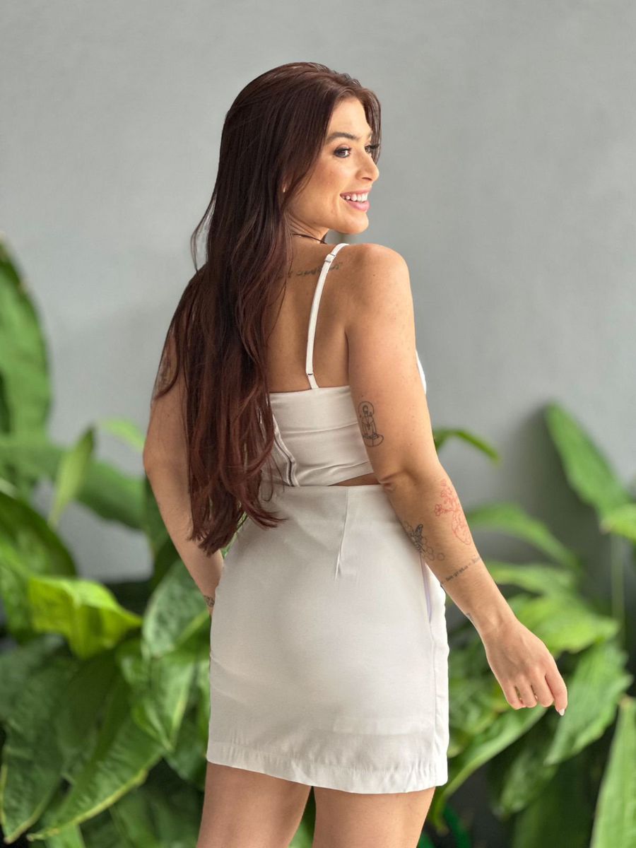 Conjunto Lupi Cropped e Shorts Saia em Liocel OFF WHITE