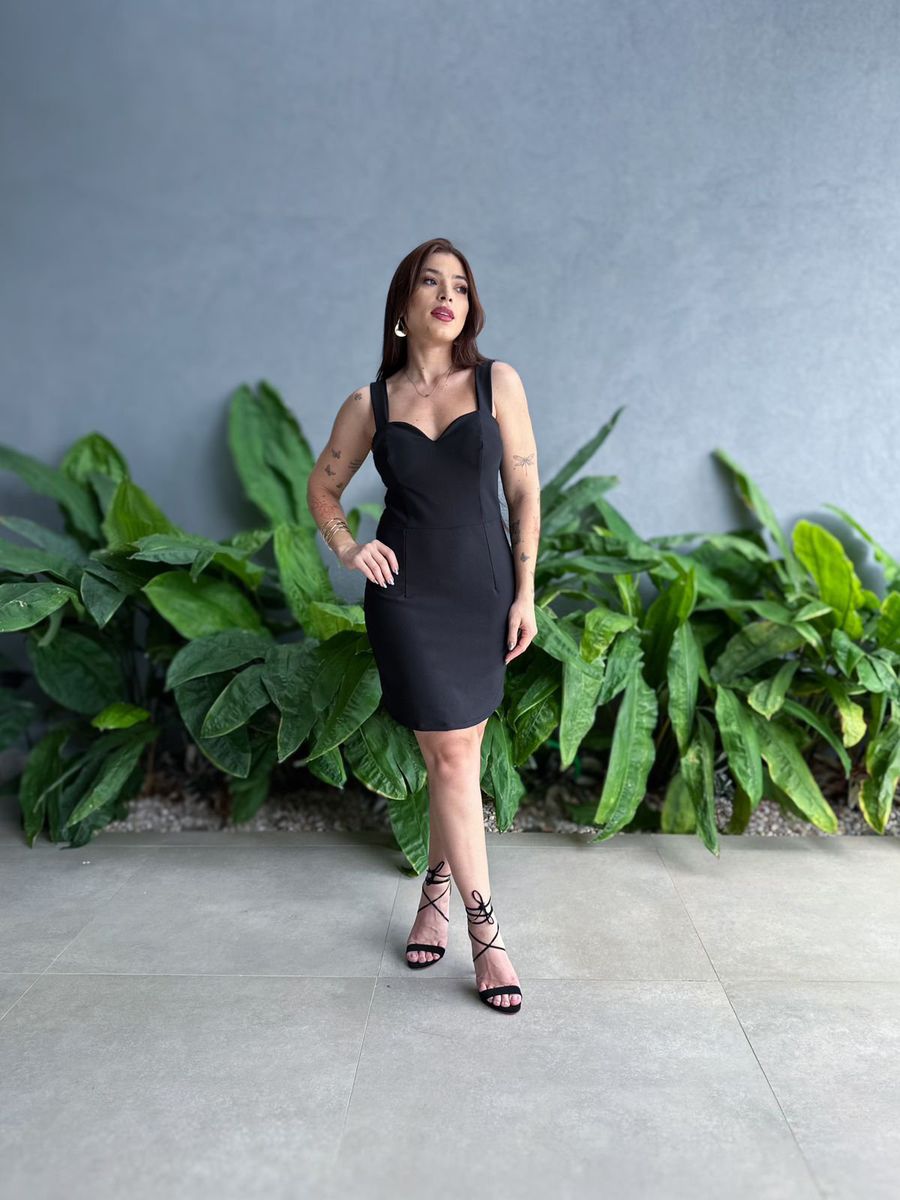 Vestido Curto em Poliamida Decote Coração PRETO